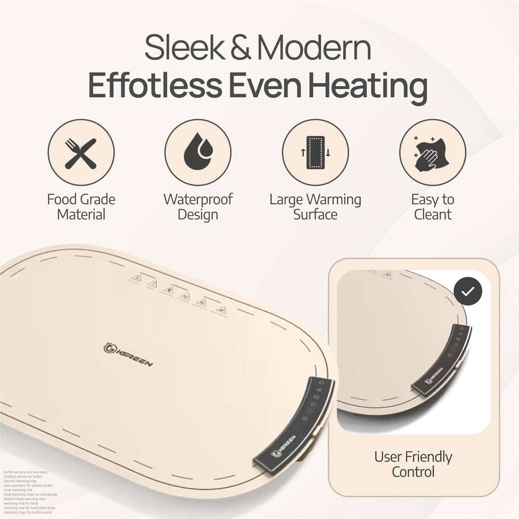 IGREEN Food Warming Mat – Portable Electric Warming Tray, Rollable Silicone Heating Pad with 3 Heat Settings & Auto Shut-Off – Buffet & Kitchen Food Warmer for Parties, Family Meals & Everyday Use