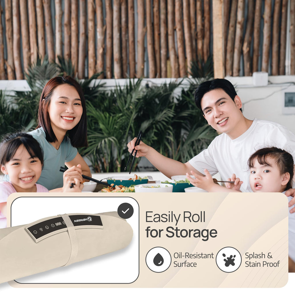 IGREEN Food Warming Mat – Portable Electric Warming Tray, Rollable Silicone Heating Pad with 3 Heat Settings & Auto Shut-Off – Buffet & Kitchen Food Warmer for Parties, Family Meals & Everyday Use