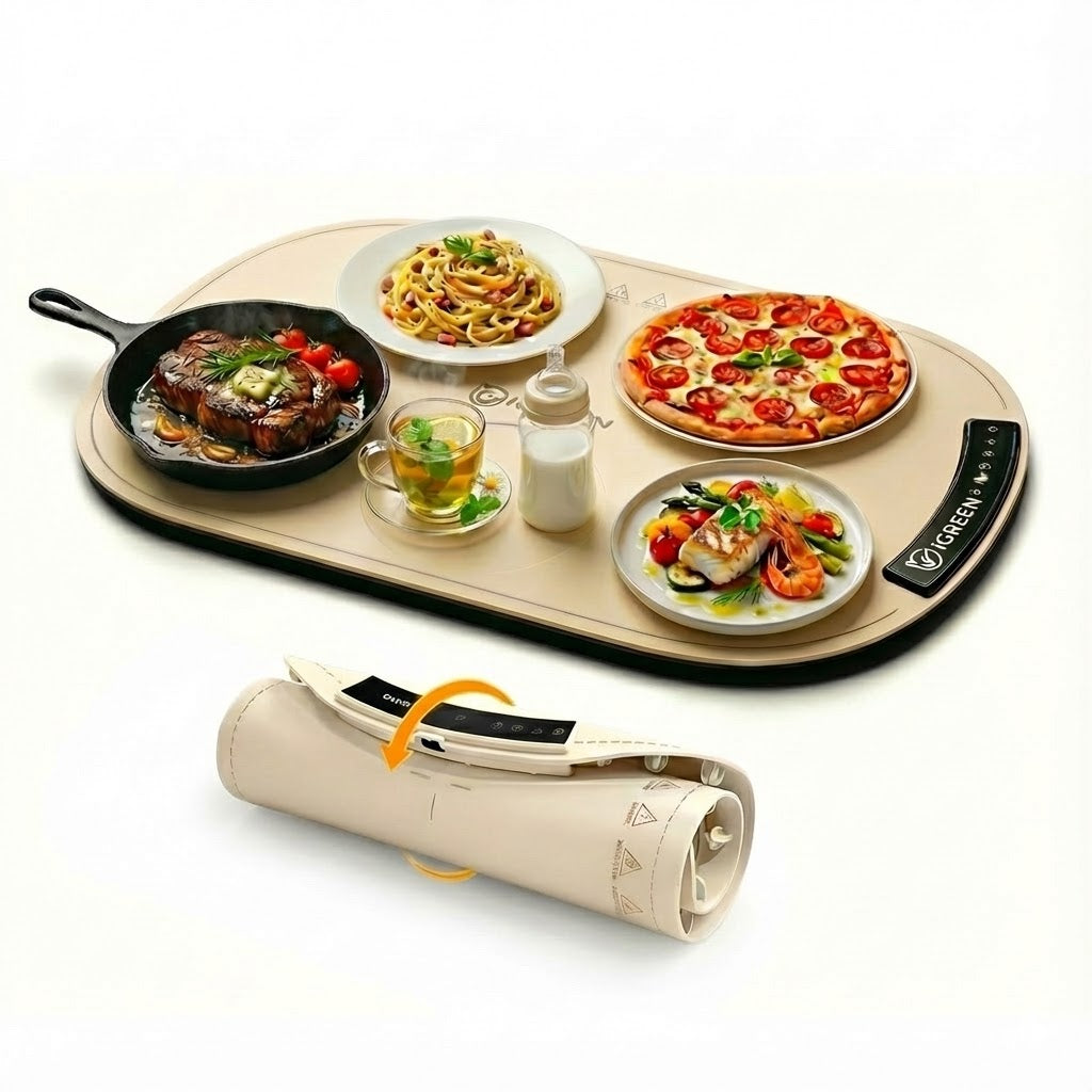 IGREEN Food Warming Mat – Portable Electric Warming Tray, Rollable Silicone Heating Pad with 3 Heat Settings & Auto Shut-Off – Buffet & Kitchen Food Warmer for Parties, Family Meals & Everyday Use
